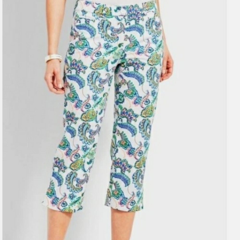 Jules & Leopold Pull On Cropped Stretch Pant Multi Paisley Size M